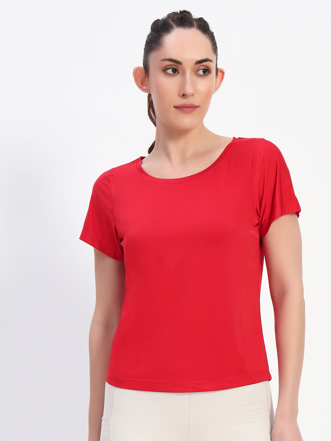 NYLON Deep Neck Workout T-Shirt - Red