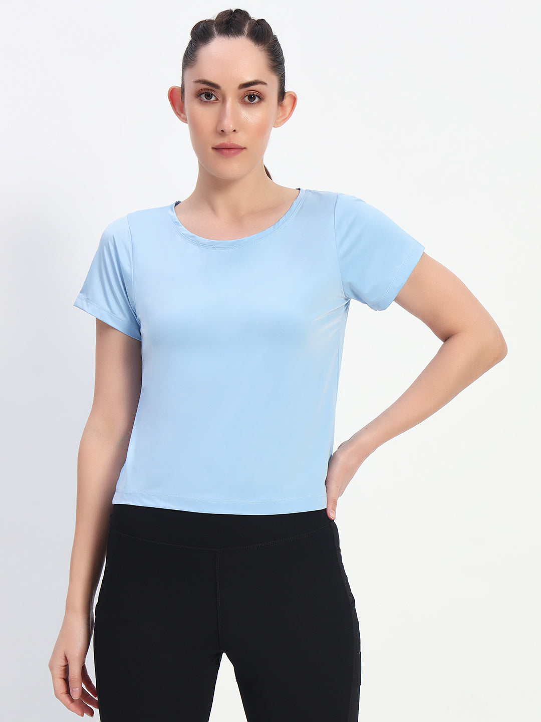 NYLON Deep Neck Workout T-Shirt - Blue