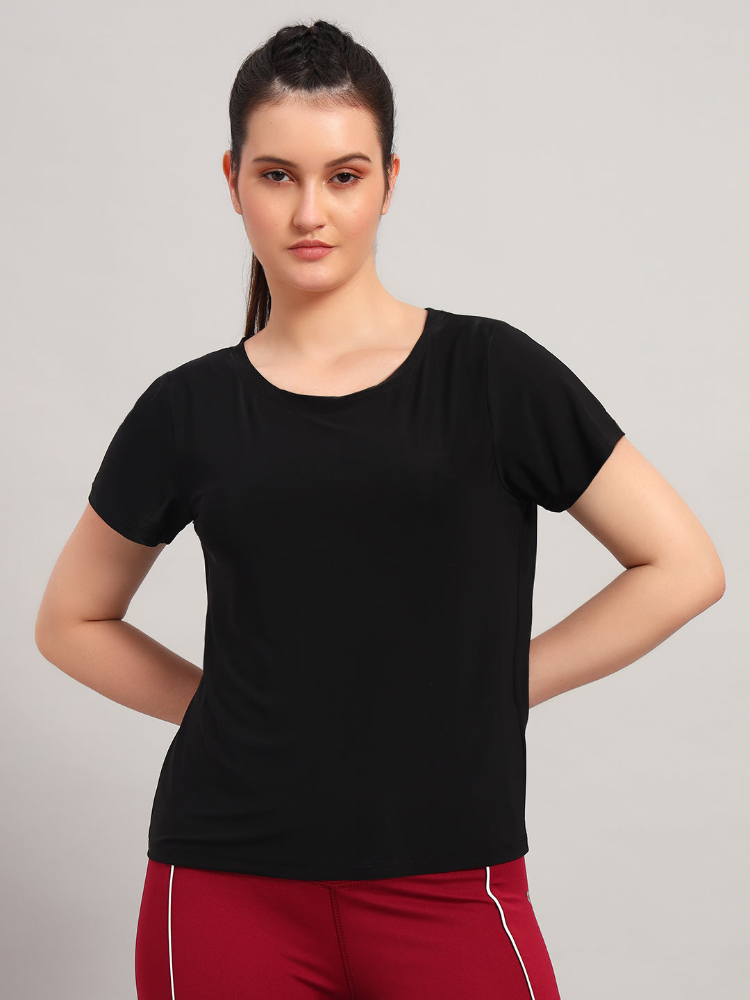 NYLON Deep Neck Workout T-Shirt - Black