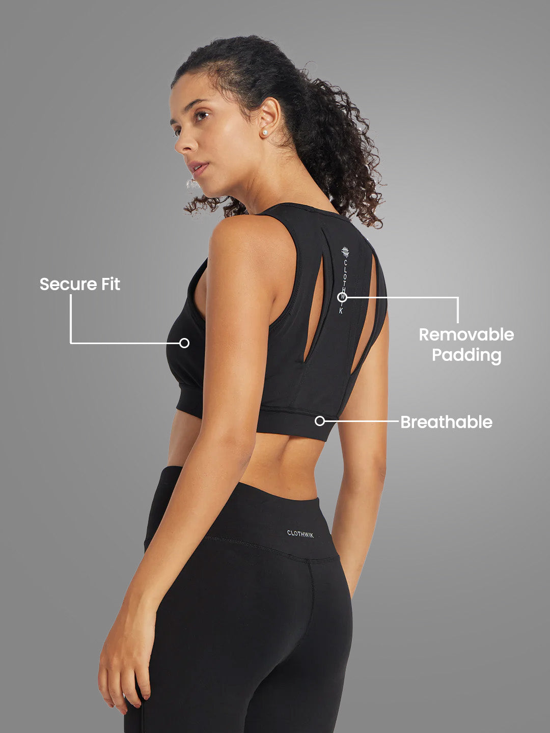 Nylon Back Design Sports Bra – Black