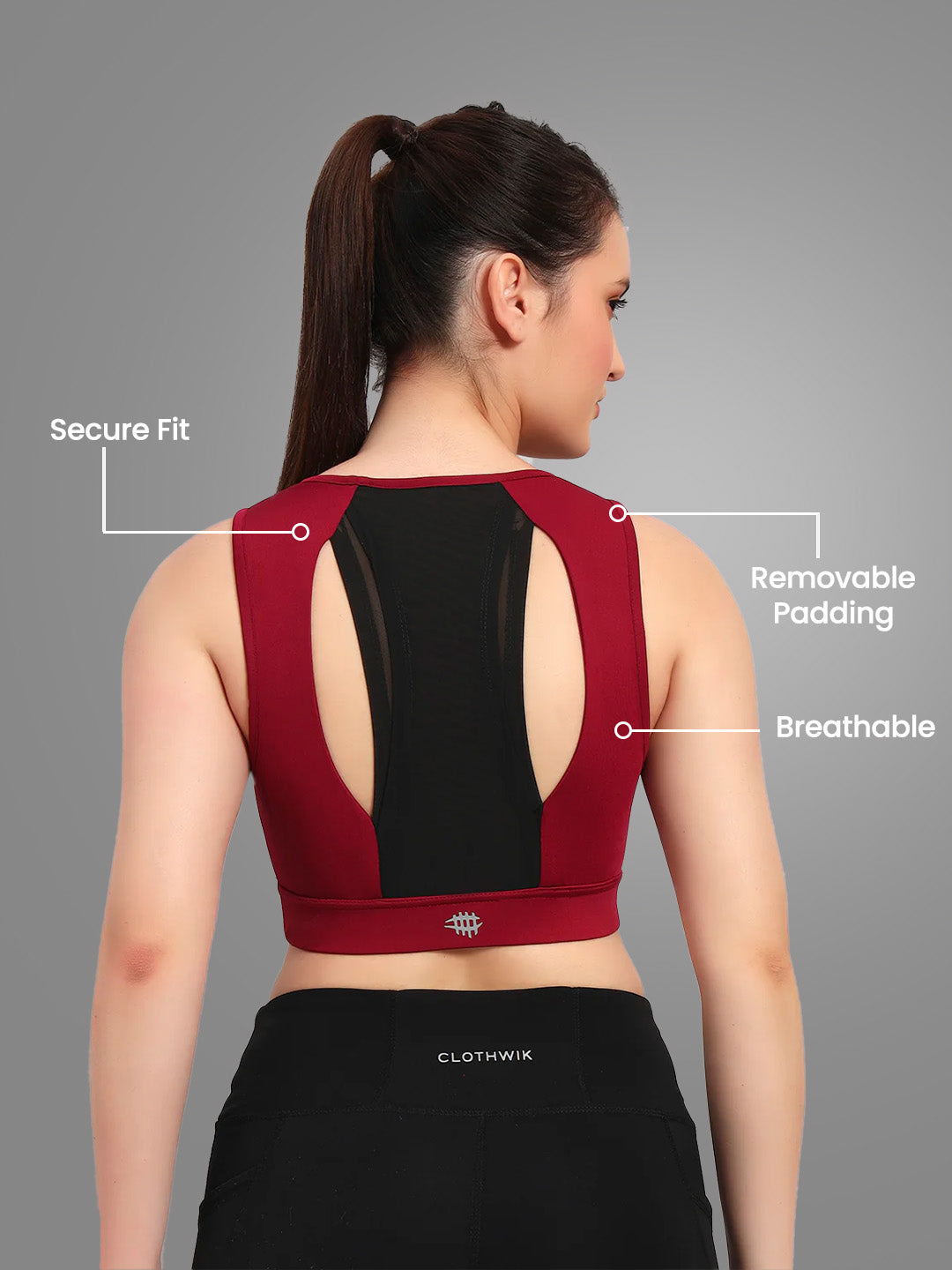 Nylon Back Mesh Sports Bra – Maroon