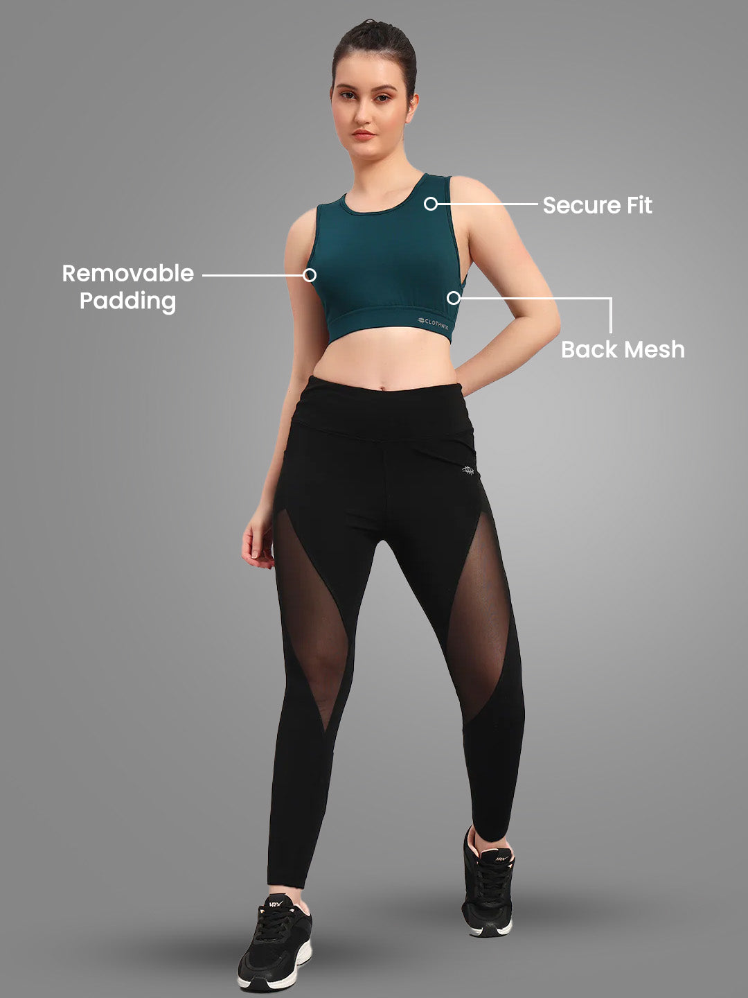 Nylon Back Hock Removable Pads Sport Bra – Royal Green