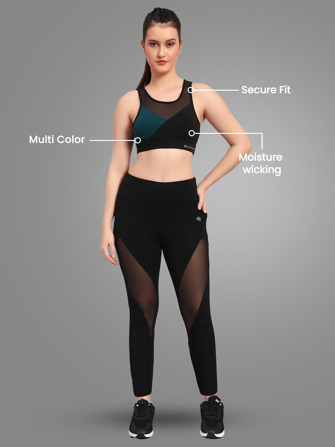 Nylon Multi Color Sports Bra – Black/Royal Green