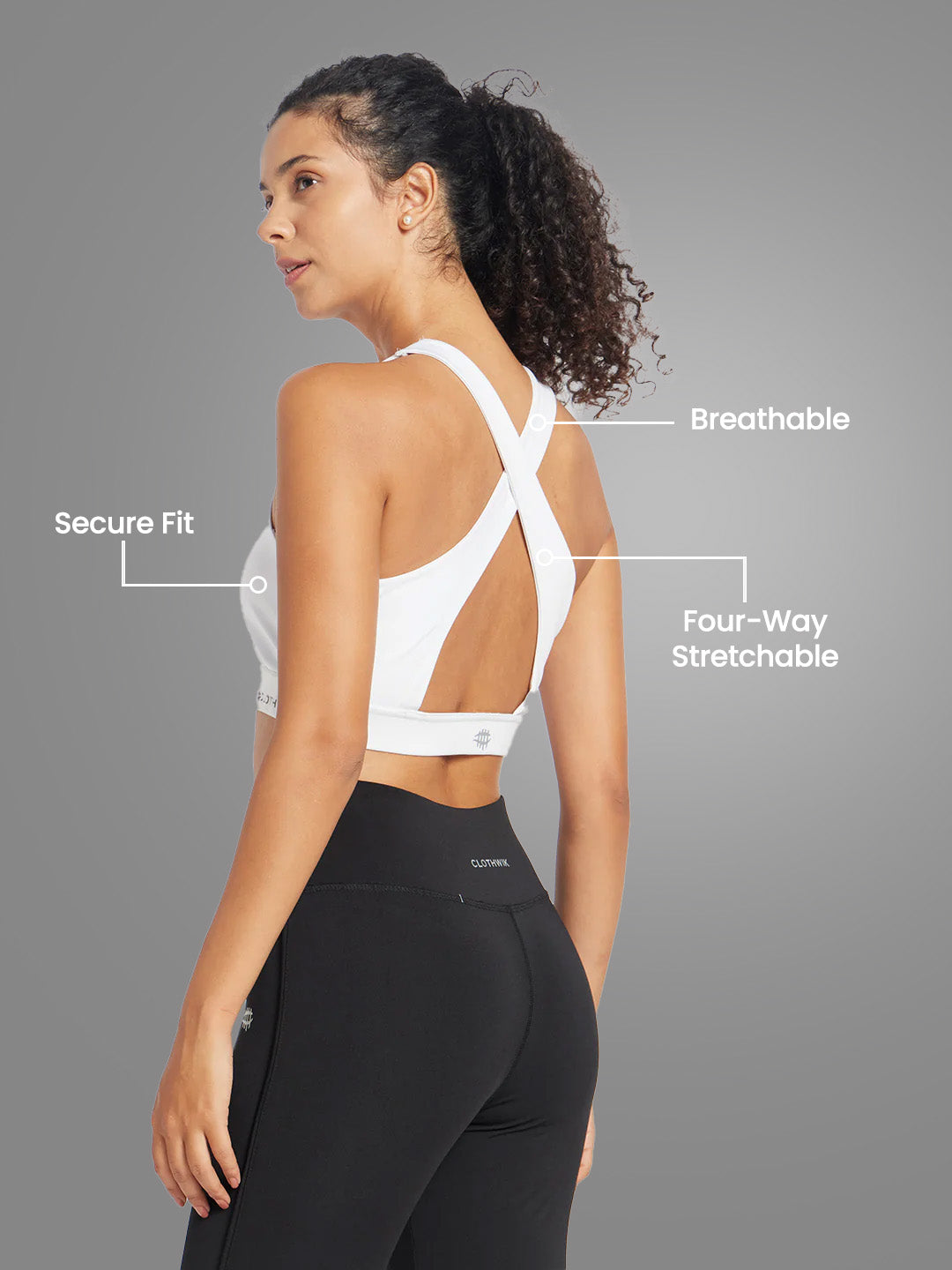 Nylon Front Zip Sports Bra – White