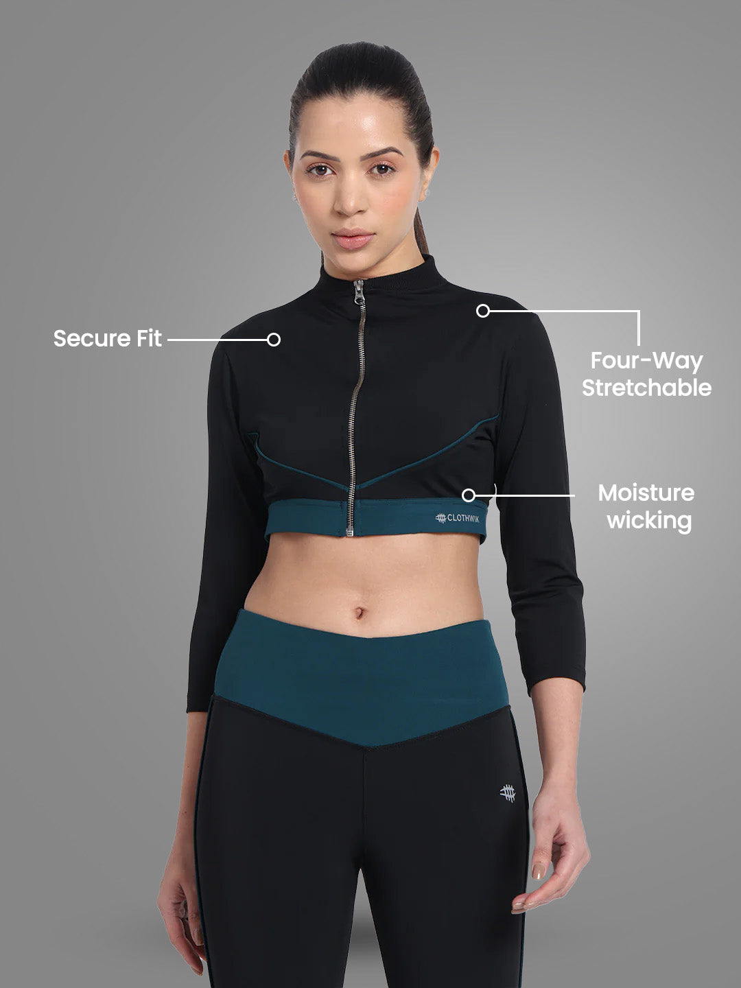 Nylon Front Zipper Sport Bra – Royal Green
