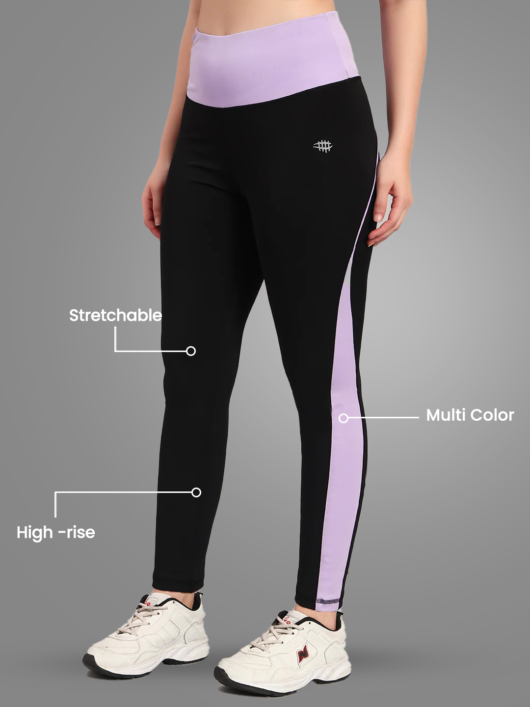 Nylon High Waist Back Support Workout Tight – Black/Purple