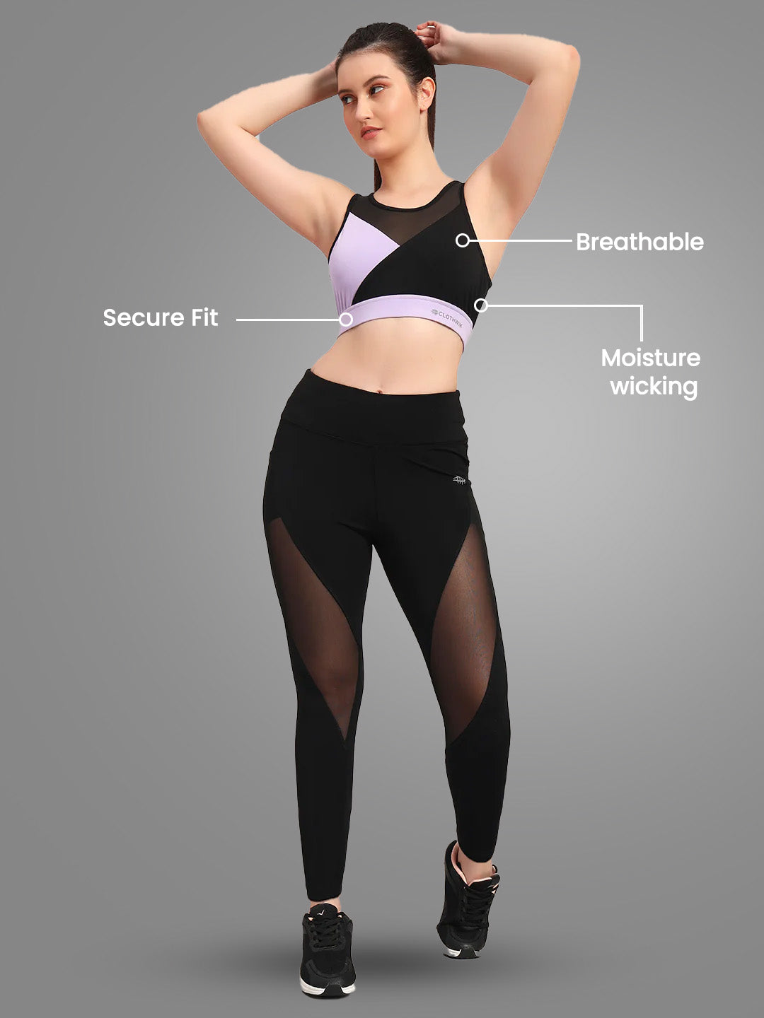 Nylon Multi Color Sports Bra – Black/Purple
