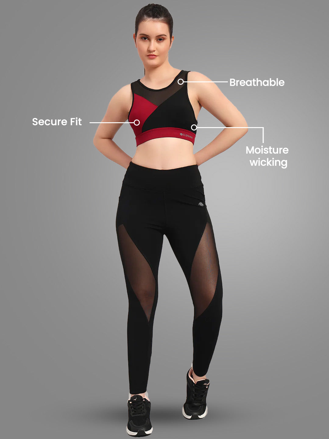 Nylon Multi Color & Back Design Sports Bra – Black / Maroon