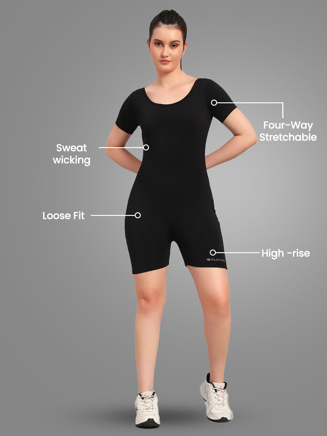 Nylon Women Sports Playsuit – Black