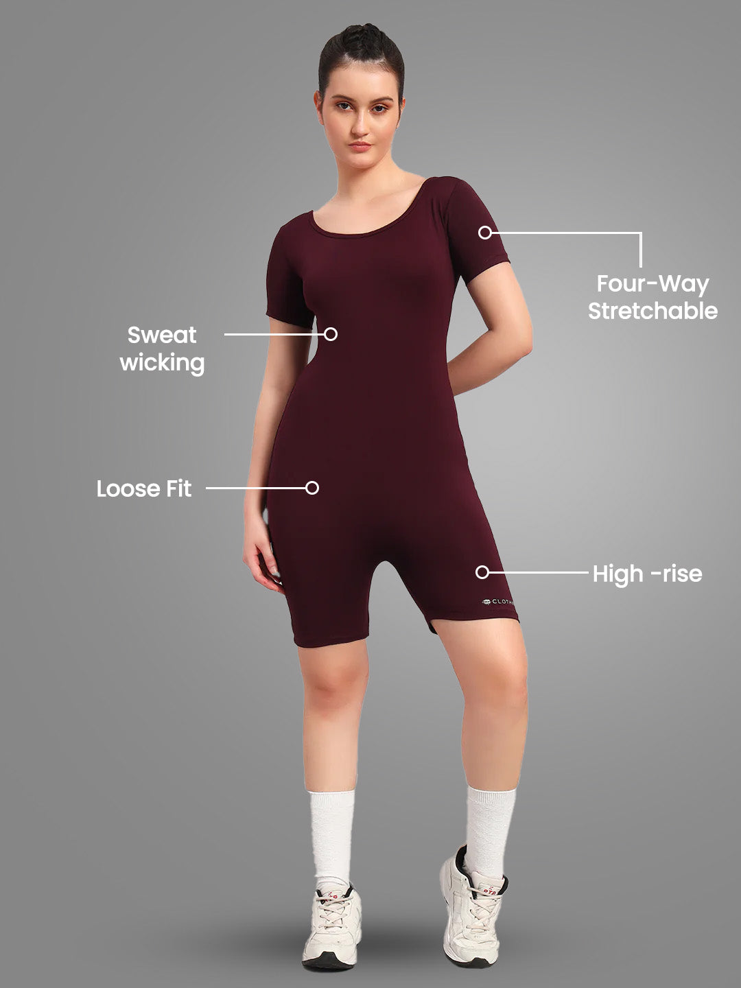 Nylon Women Sports Playsuit – Wine