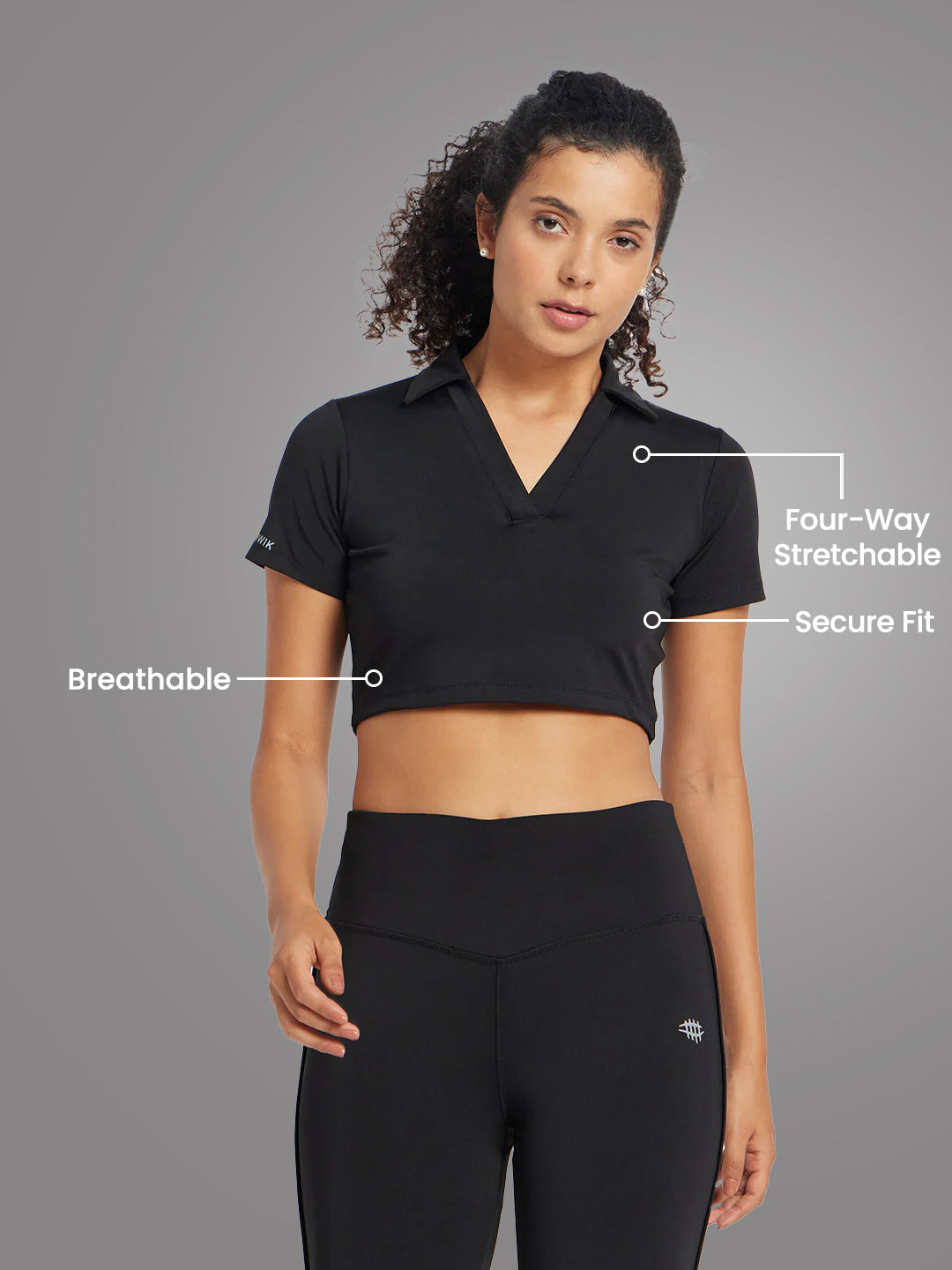 Nylon Workout Crop Top – Black