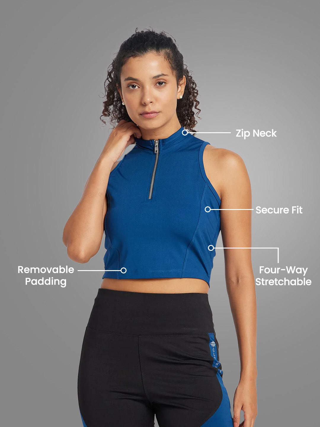 Nylon Workout Zip Neck Top - Blue